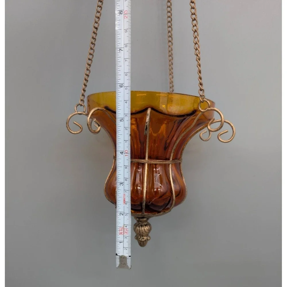 Vintage Hanging Amber Glass Planter 16